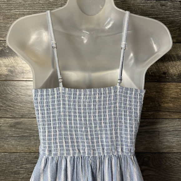 Hollister Blue White Striped Baby Doll Sundress Y2K Halter Mini Smocked Medium - Picture 9 of 9